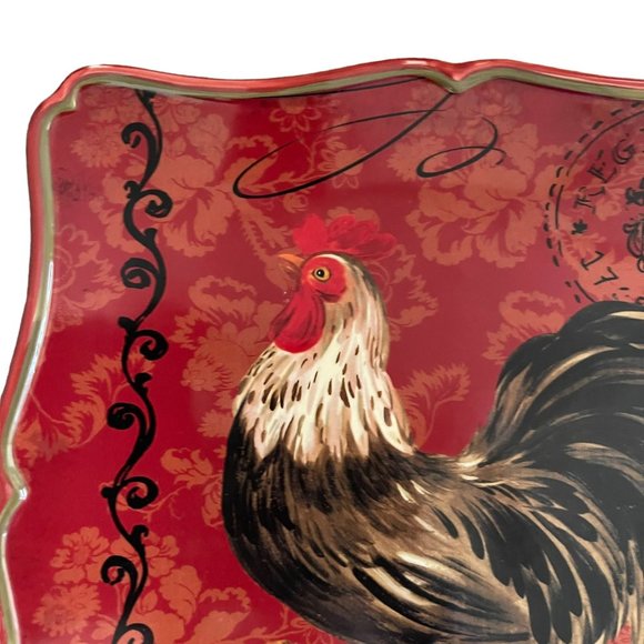 Certified International Pamela Gladding Square Platter Red Rooster 12" Farmhouse - Picture 2 of 10